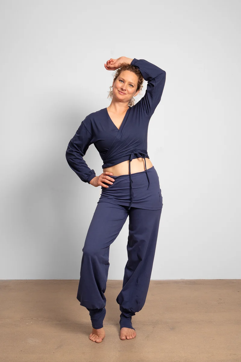 Talya Wrap Shirt — Mercerized Organic Cotton Multi-Tie Yoga Wrap with Long Sleeves