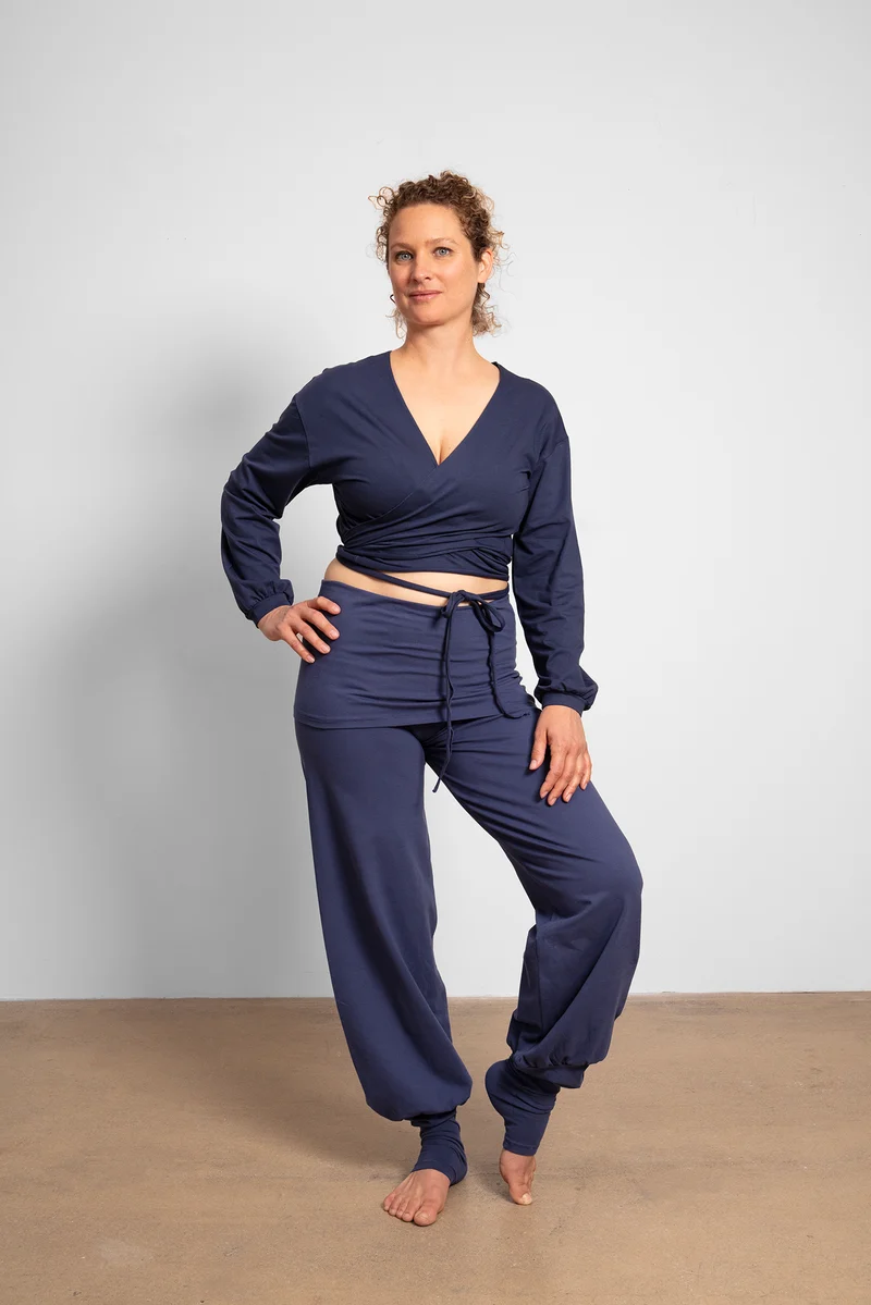 Talya Wrap Shirt — Mercerized Organic Cotton Multi-Tie Yoga Wrap with Long Sleeves