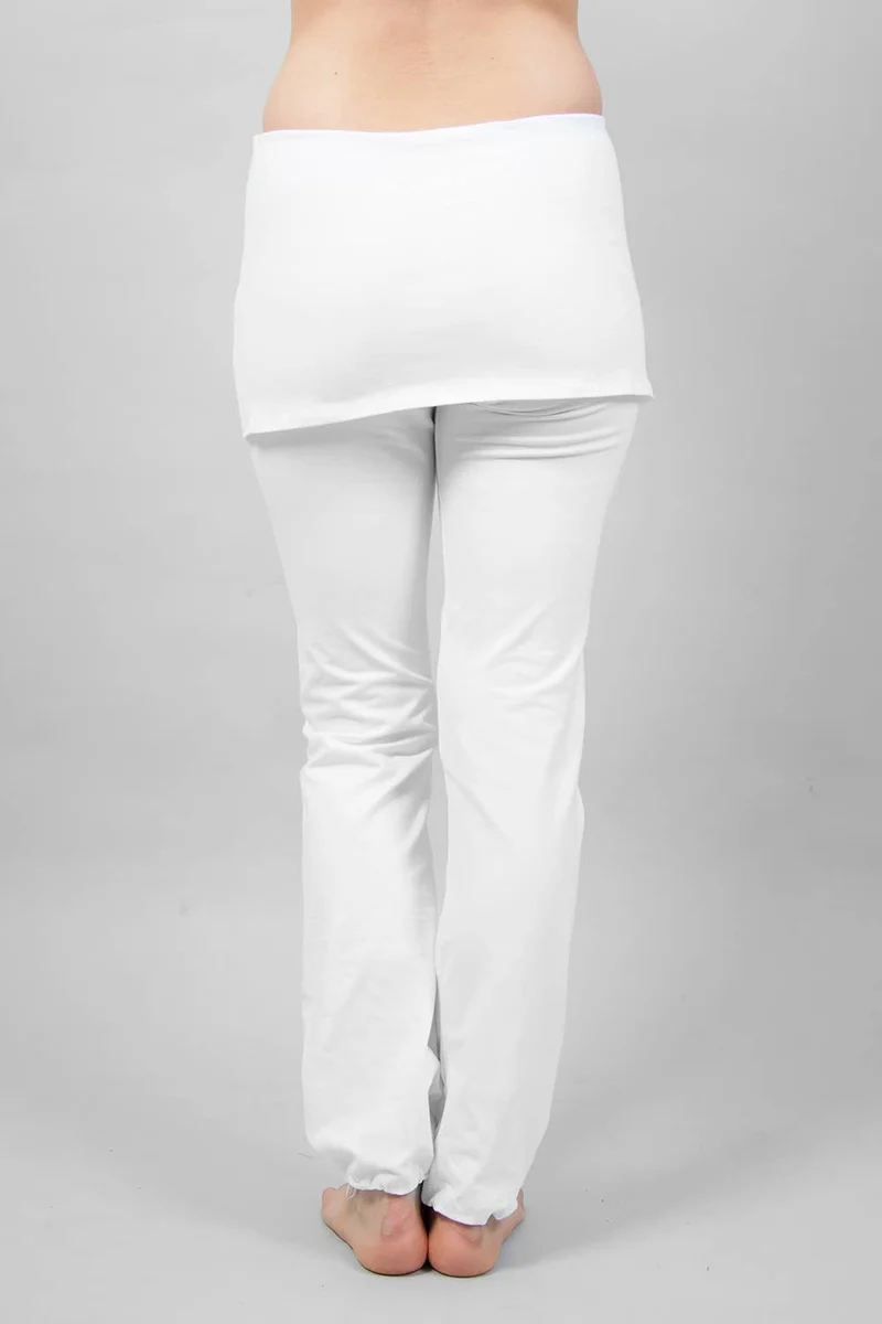 Yamala Yoga Pants — Straight-Leg Organic Cotton Yoga Pants with Integrated Skirt and Adjustable Hem