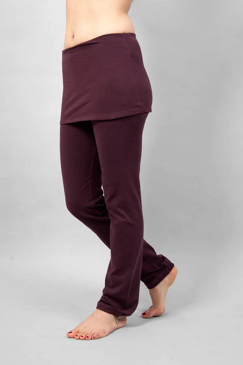 Yamala Yoga Pants — Straight-Leg Organic Cotton Yoga Pants with Integrated Skirt and Adjustable Hem