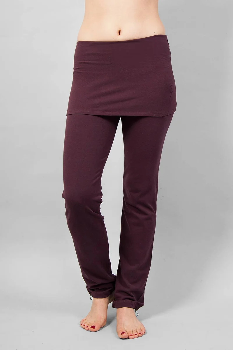 Yamala Yoga Pants — Straight-Leg Organic Cotton Yoga Pants with Integrated Skirt and Adjustable Hem