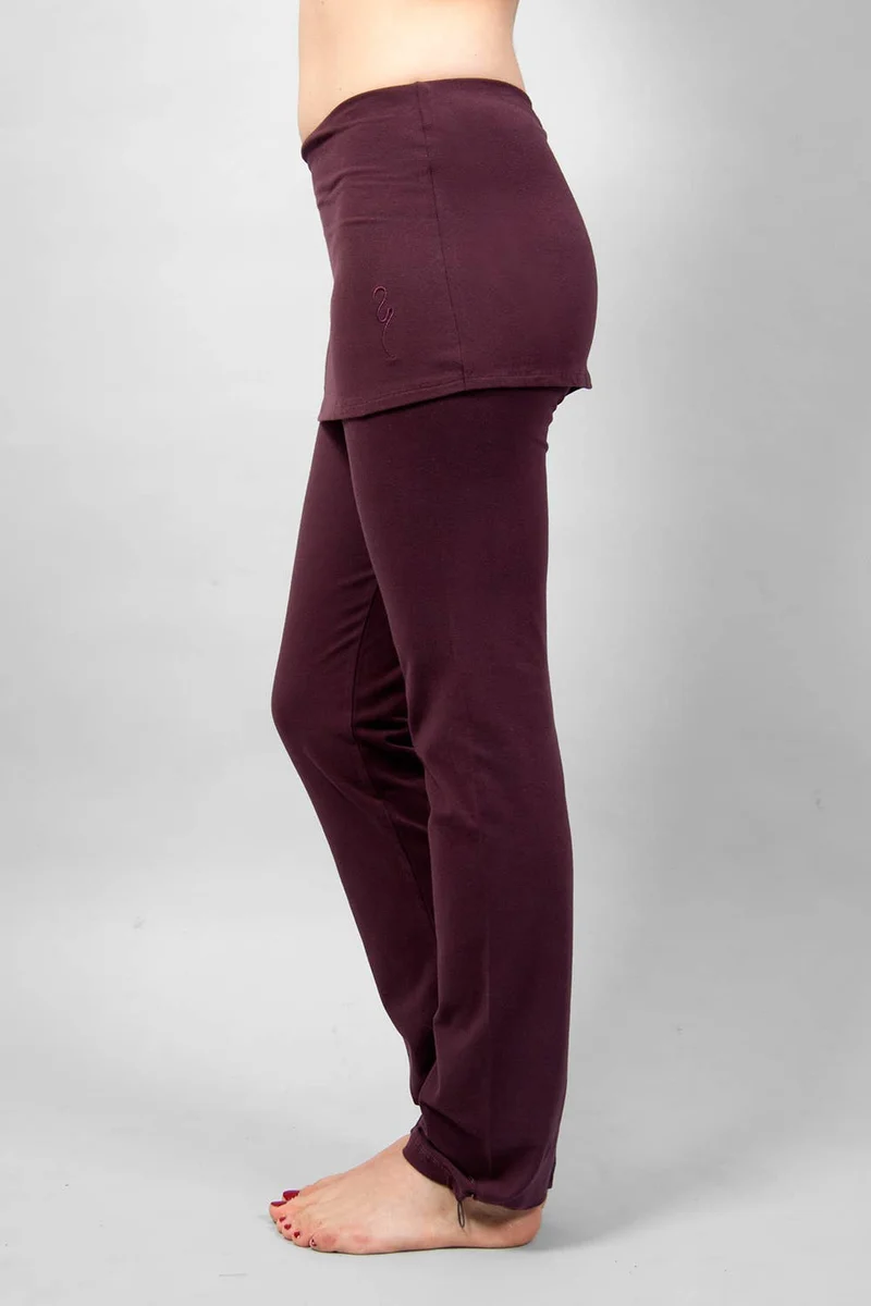Yamala Yoga Pants — Straight-Leg Organic Cotton Yoga Pants with Integrated Skirt and Adjustable Hem