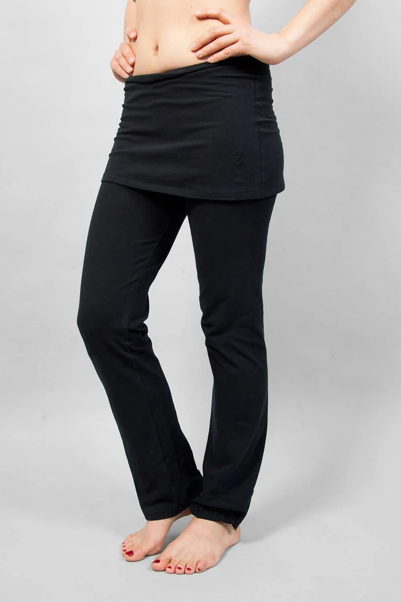 Yamala Yoga Pants — Straight-Leg Organic Cotton Yoga Pants with Integrated Skirt and Adjustable Hem