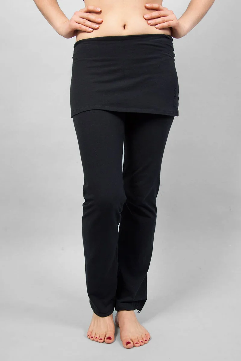 Yamala Yoga Pants — Straight-Leg Organic Cotton Yoga Pants with Integrated Skirt and Adjustable Hem