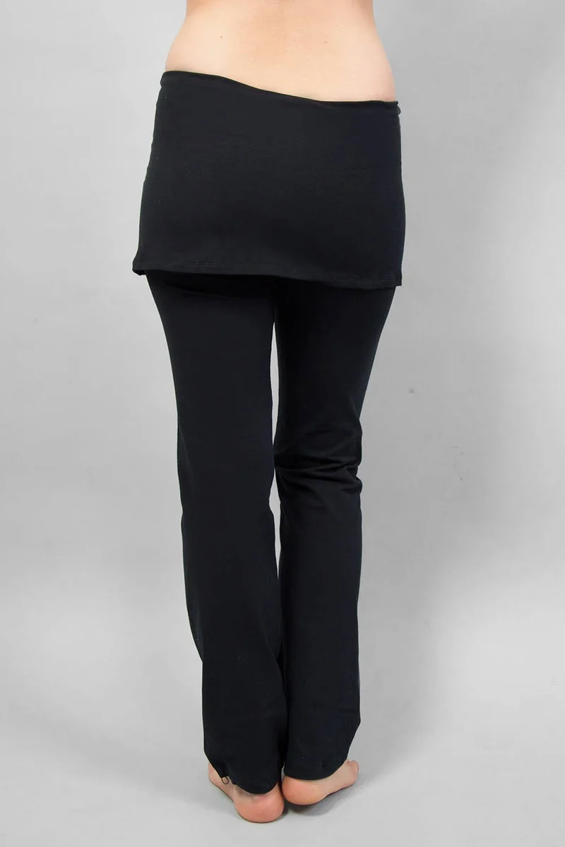 Yamala Yoga Pants — Straight-Leg Organic Cotton Yoga Pants with Integrated Skirt and Adjustable Hem
