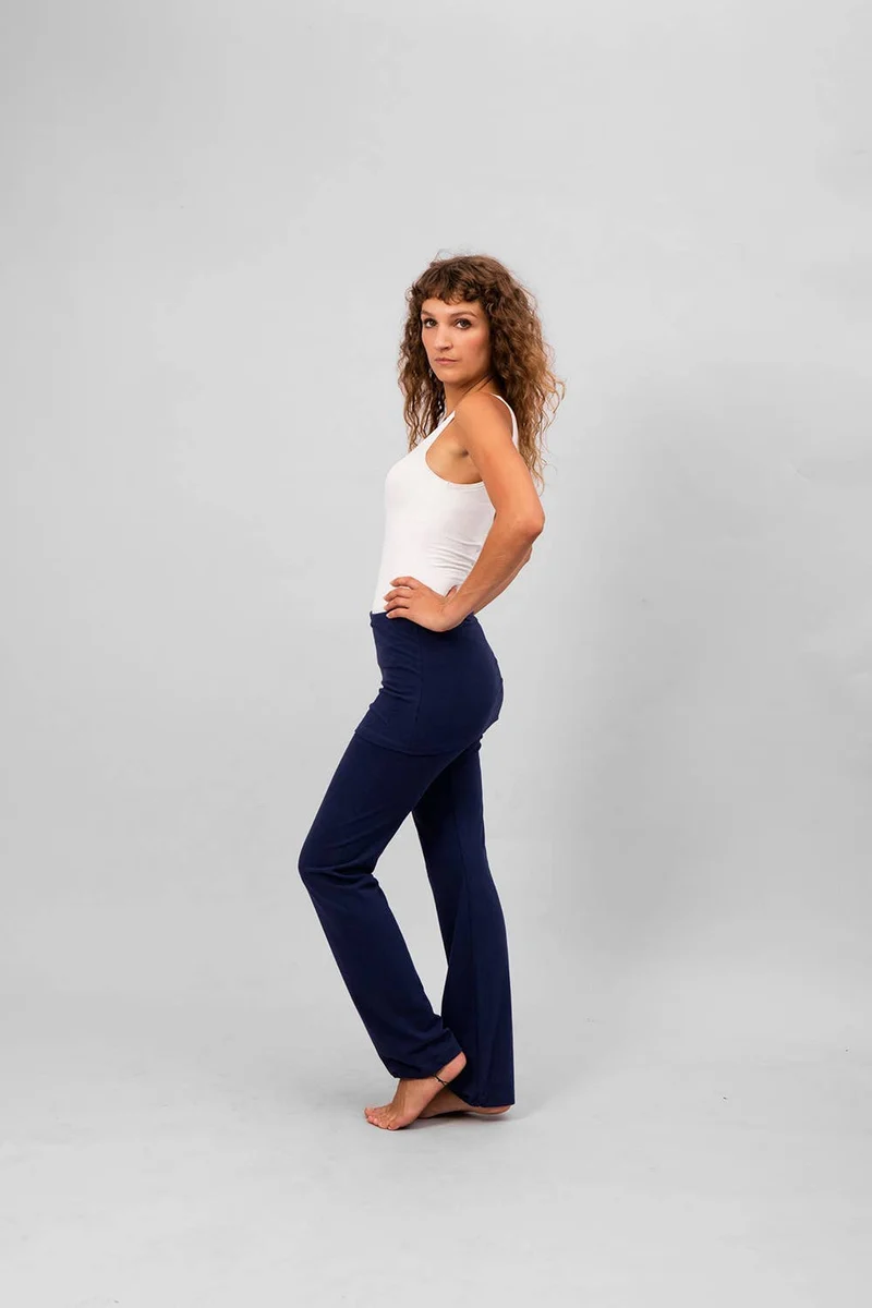 Yamala Yoga Pants — Straight-Leg Organic Cotton Yoga Pants with Integrated Skirt and Adjustable Hem