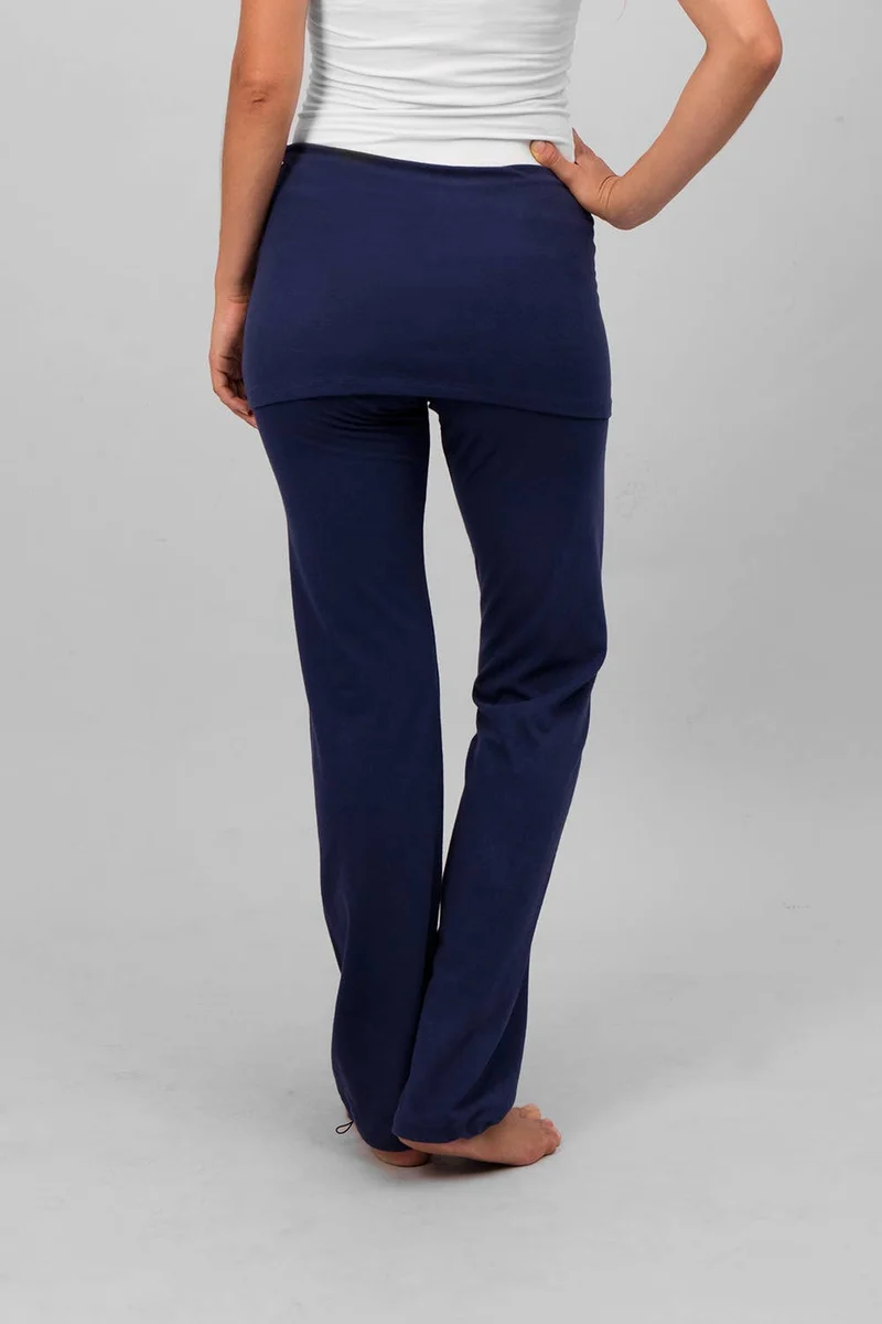 Yamala Yoga Pants — Straight-Leg Organic Cotton Yoga Pants with Integrated Skirt and Adjustable Hem