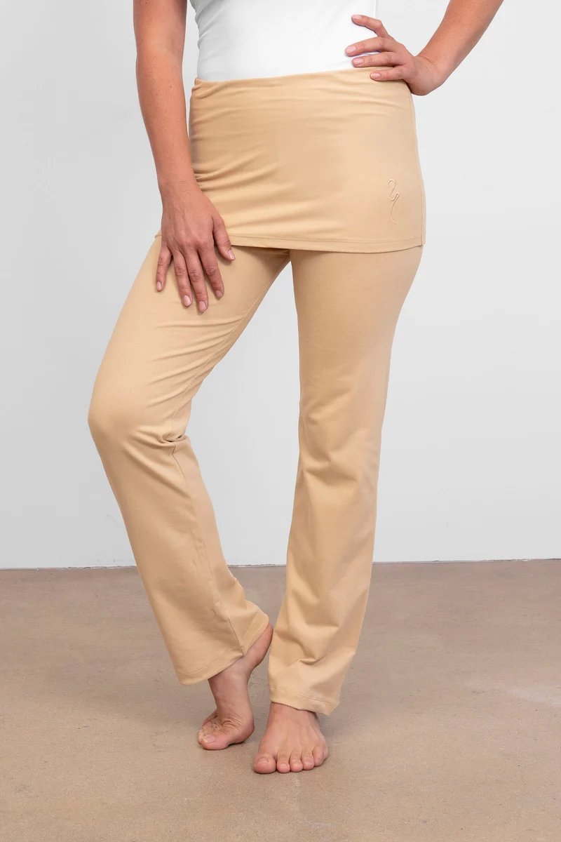 Yamala Yoga Pants — Straight-Leg Organic Cotton Yoga Pants with Integrated Skirt and Adjustable Hem