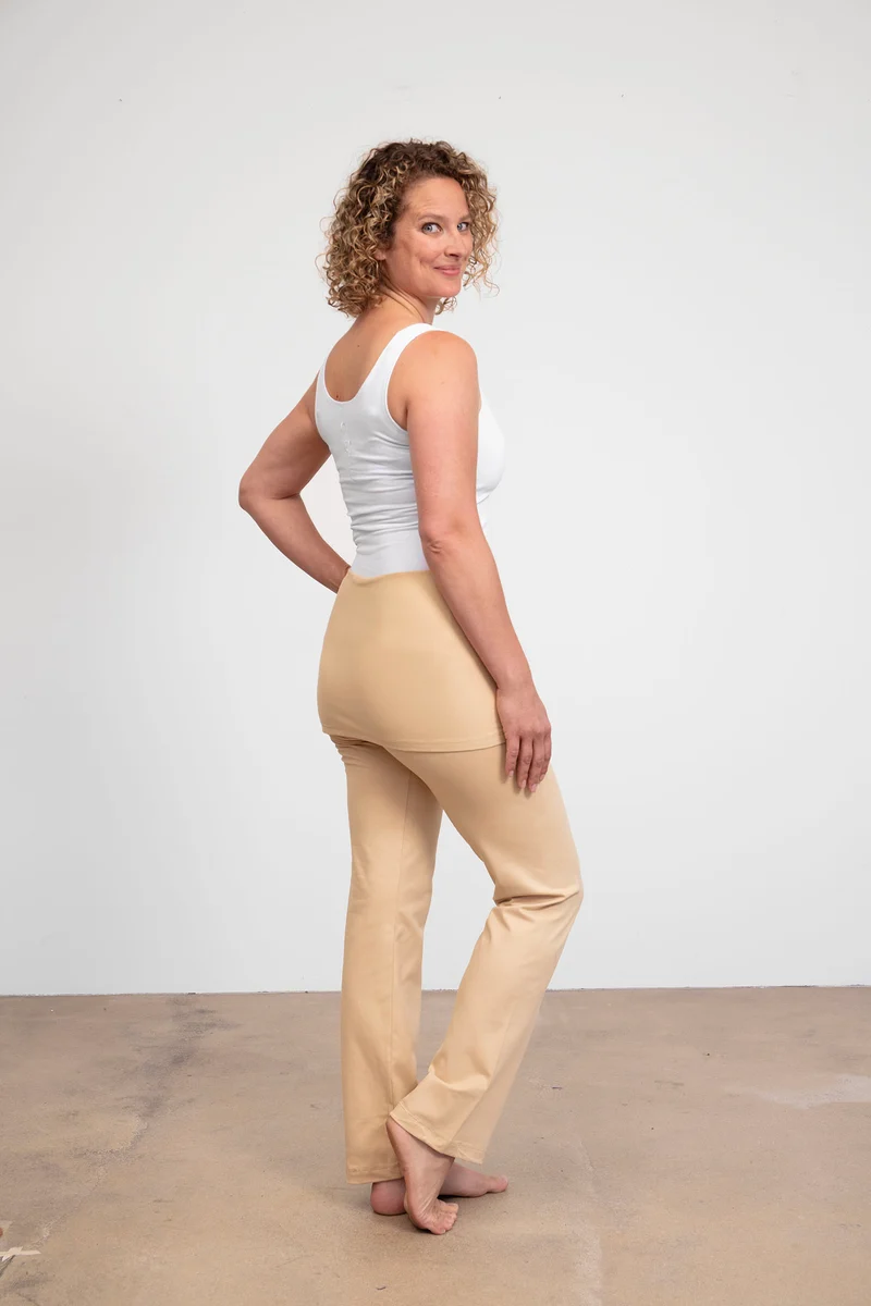 Yamala Yoga Pants — Straight-Leg Organic Cotton Yoga Pants with Integrated Skirt and Adjustable Hem