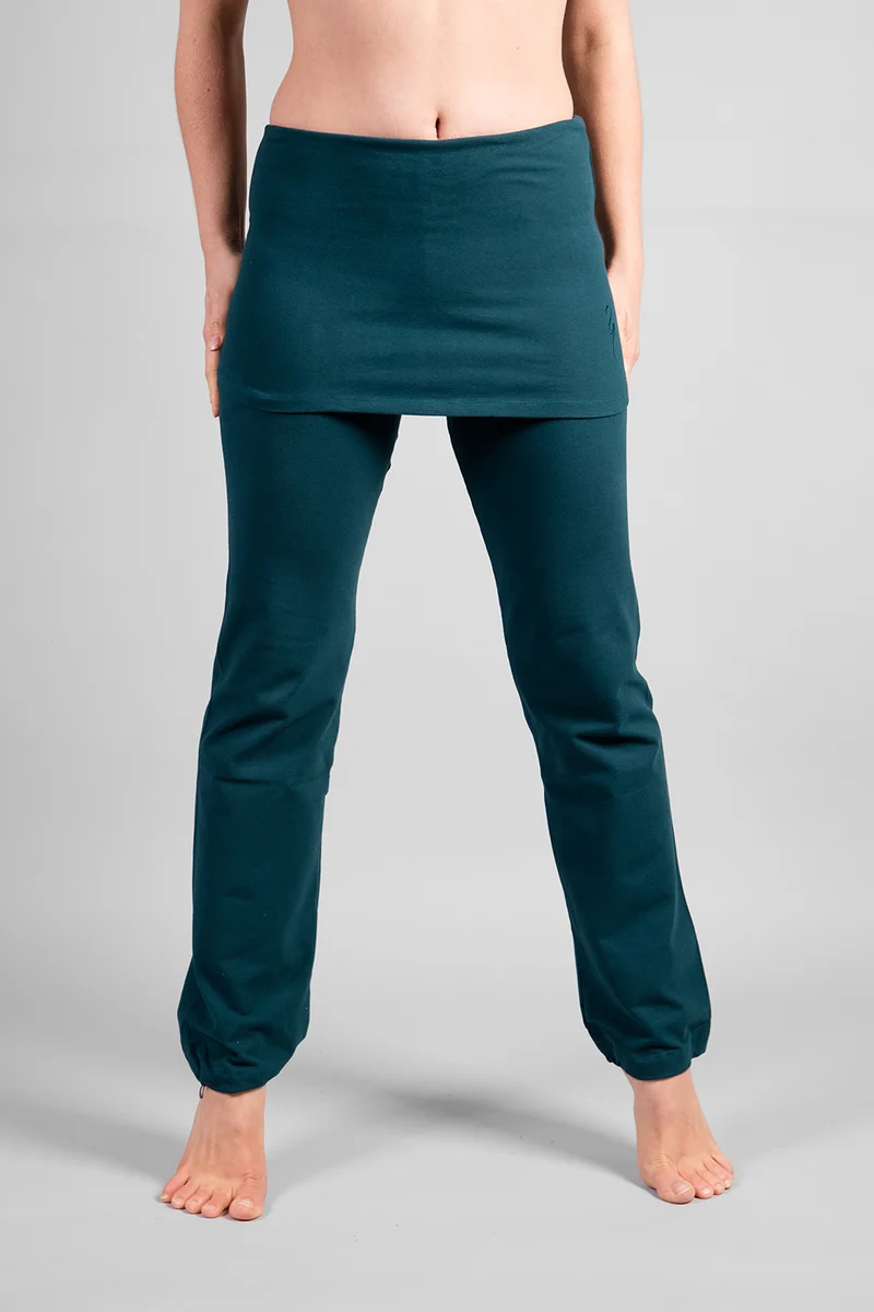 Yamala Yoga Pants — Straight-Leg Organic Cotton Yoga Pants with Integrated Skirt and Adjustable Hem