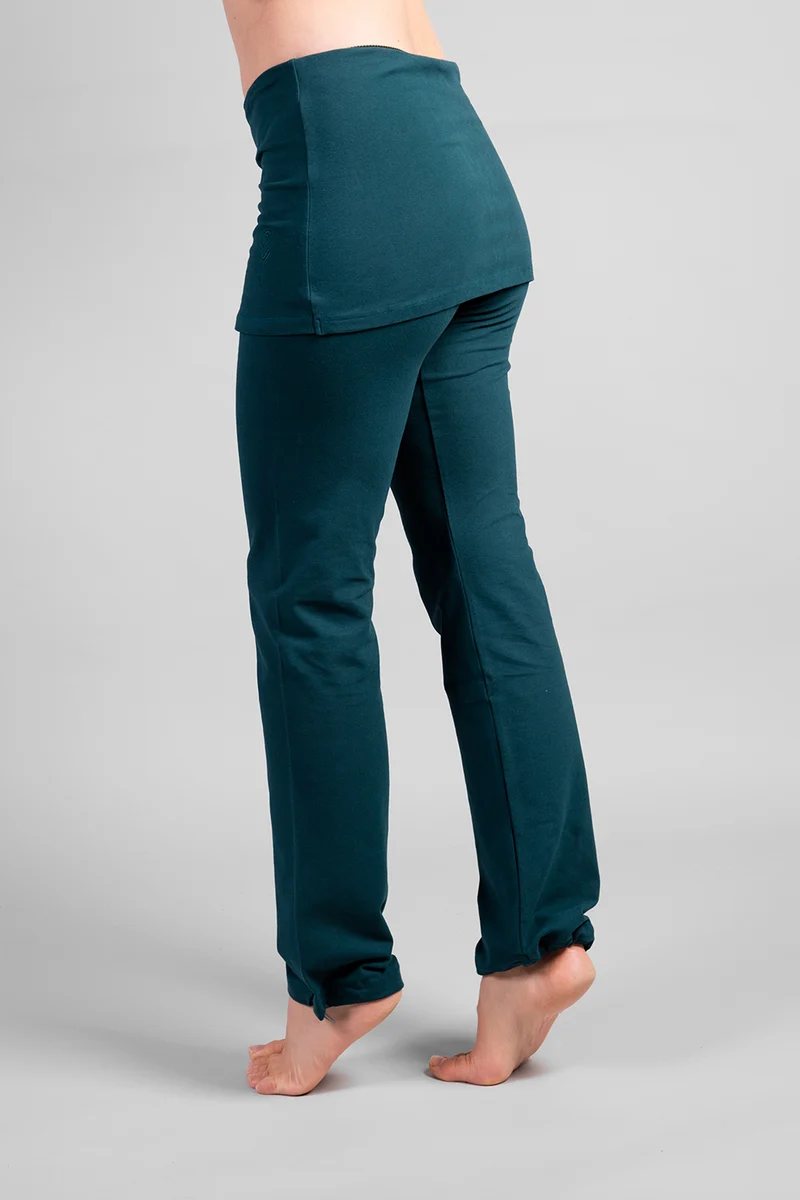 Yamala Yoga Pants — Straight-Leg Organic Cotton Yoga Pants with Integrated Skirt and Adjustable Hem