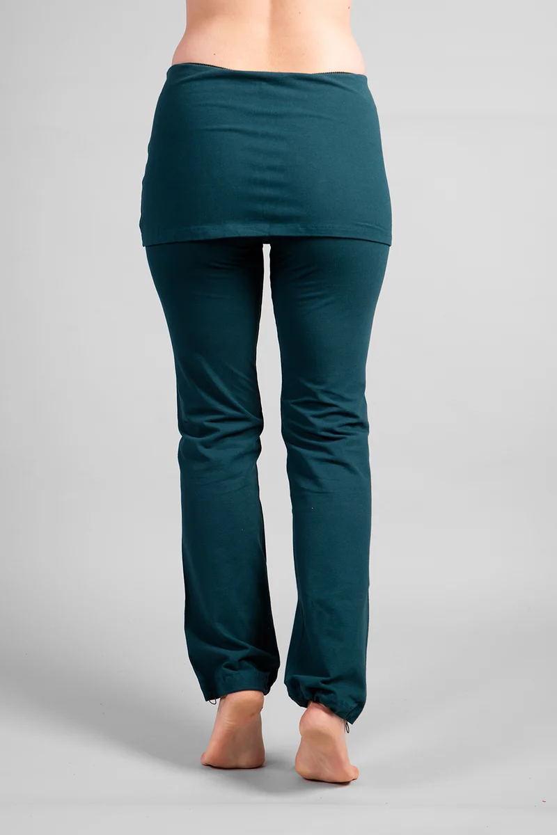 Yamala Yoga Pants — Straight-Leg Organic Cotton Yoga Pants with Integrated Skirt and Adjustable Hem