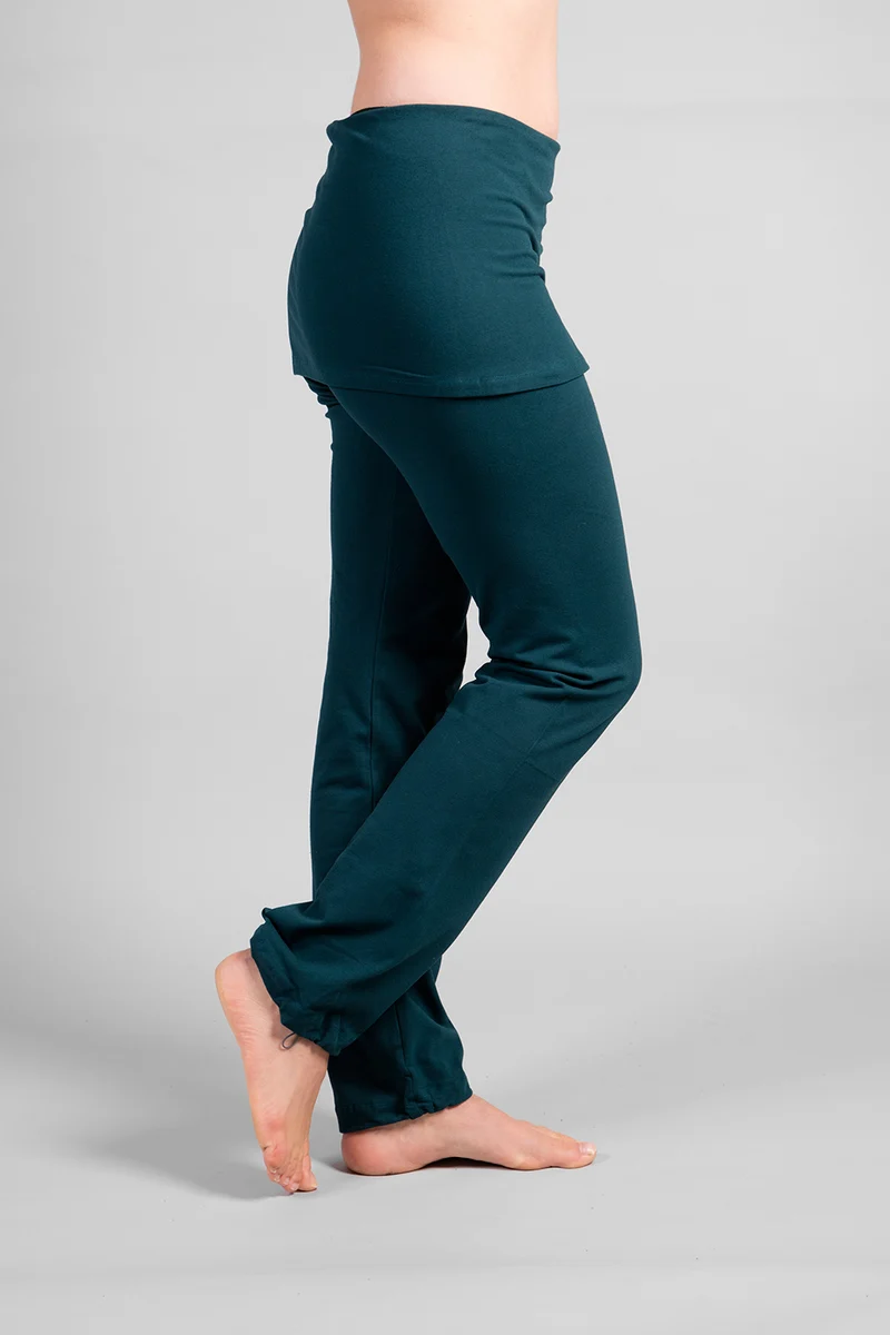 Yamala Yoga Pants — Straight-Leg Organic Cotton Yoga Pants with Integrated Skirt and Adjustable Hem