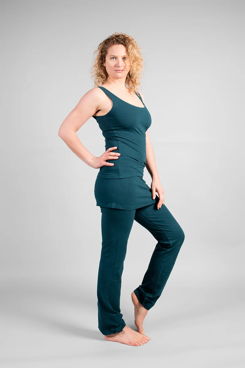 Yamala Yoga Pants — Straight-Leg Organic Cotton Yoga Pants with Integrated Skirt and Adjustable Hem