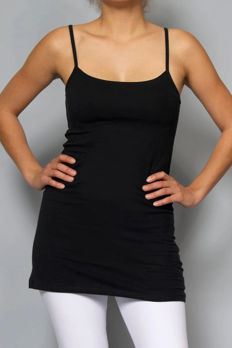 Amrit Long Tank Top — Organic Cotton Longline Yoga Tank with Thin Straps