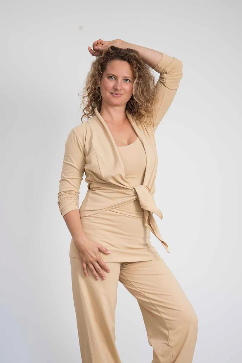 Amba Wrap Shirt — Organic Cotton Yoga Wrap Jacket, Tied at Front or Worn Open