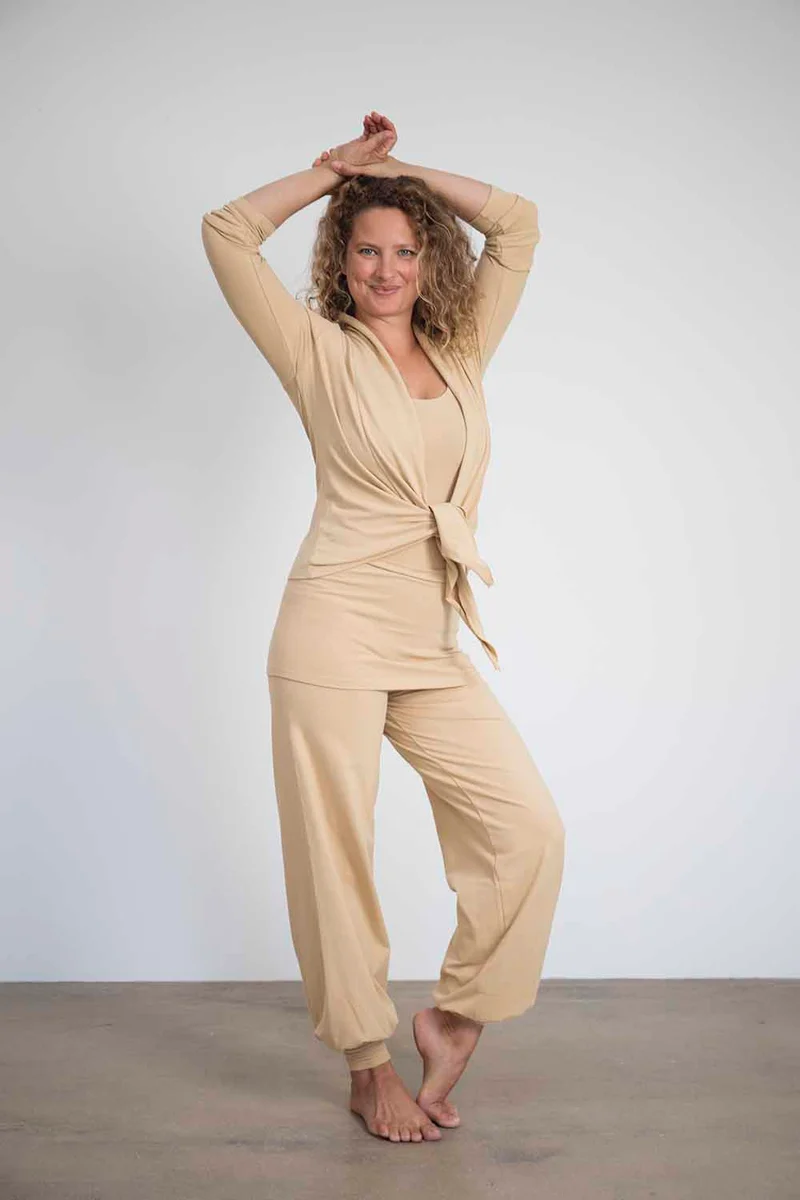Amba Wrap Shirt — Organic Cotton Yoga Wrap Jacket, Tied at Front or Worn Open