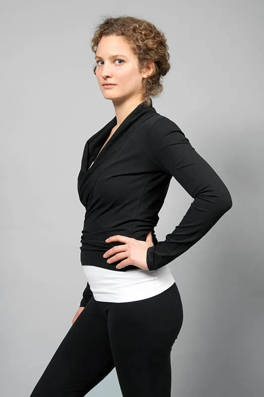 Amba Wrap Shirt — Organic Cotton Yoga Wrap Jacket, Tied at Front or Worn Open