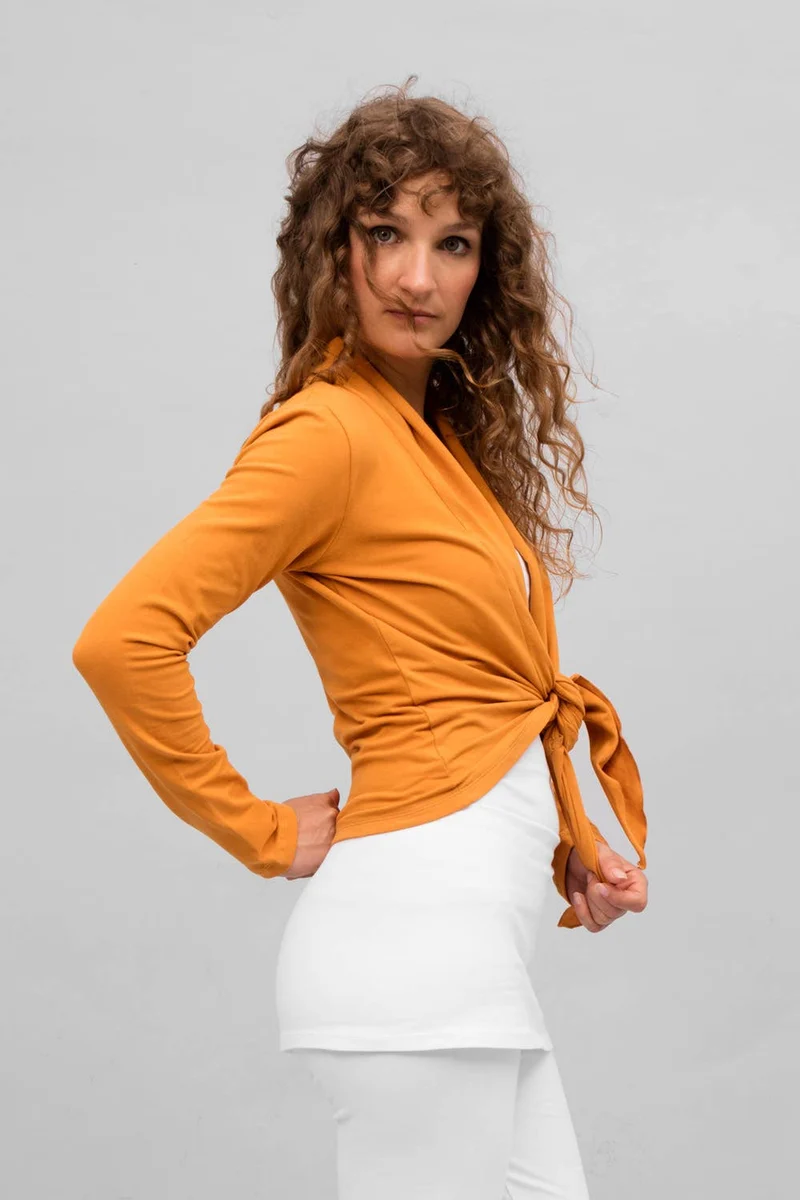 Amba Wrap Shirt — Organic Cotton Yoga Wrap Jacket, Tied at Front or Worn Open