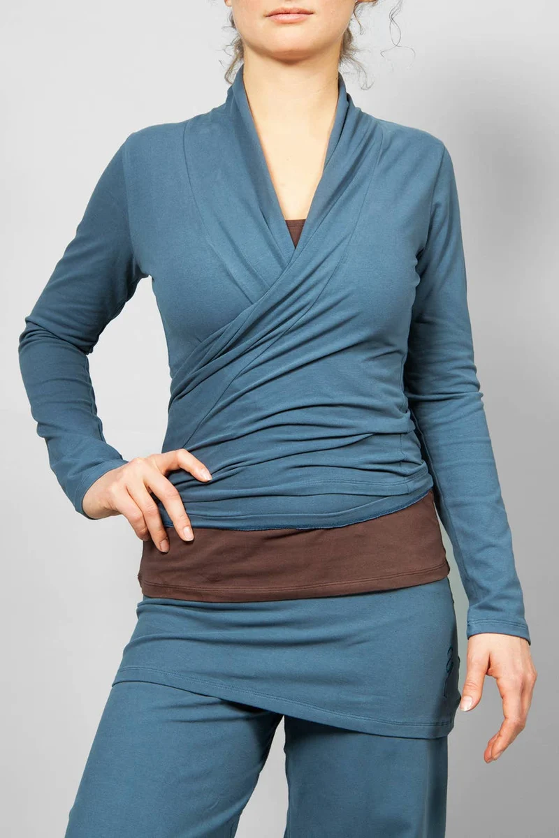 Amba Wrap Shirt — Organic Cotton Yoga Wrap Jacket, Tied at Front or Worn Open