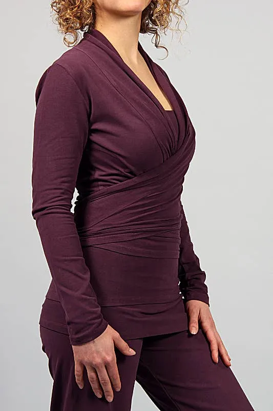 Amba Wrap Shirt — Organic Cotton Yoga Wrap Jacket, Tied at Front or Worn Open