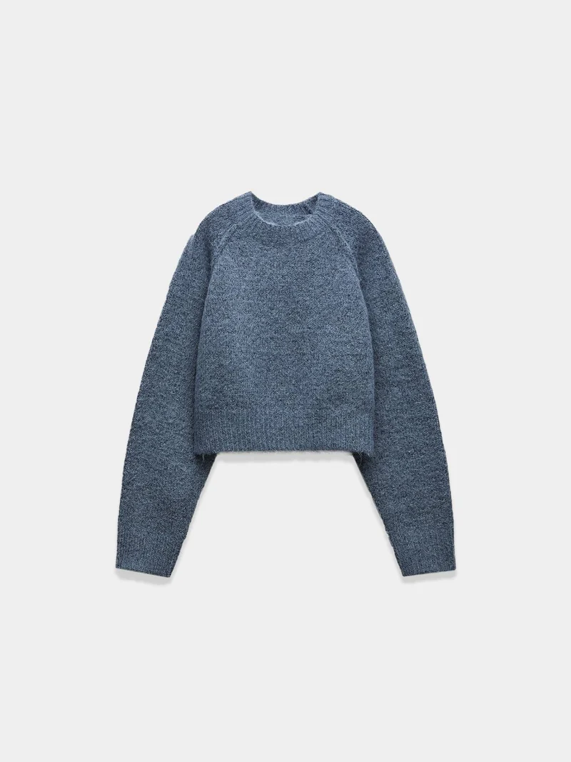 Blue Cropped Cozy Knit Sweater