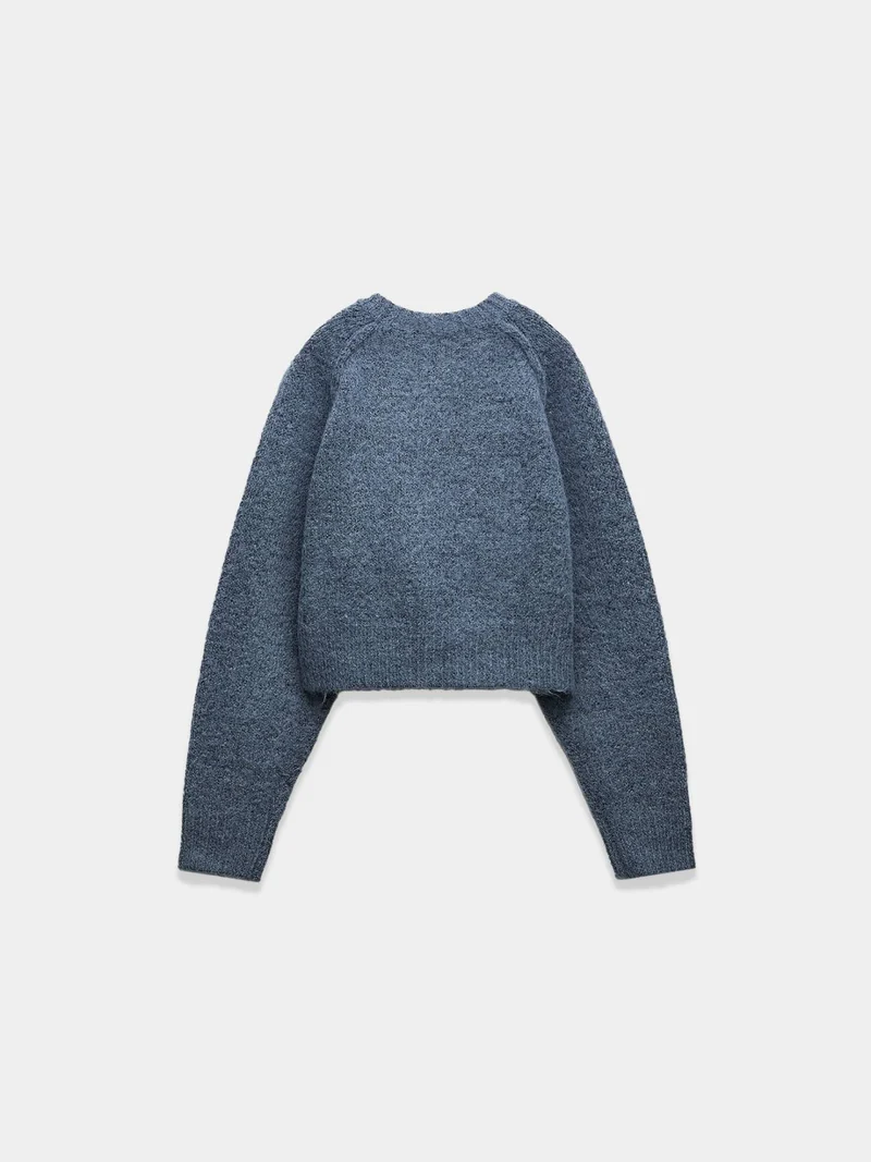 Blue Cropped Cozy Knit Sweater