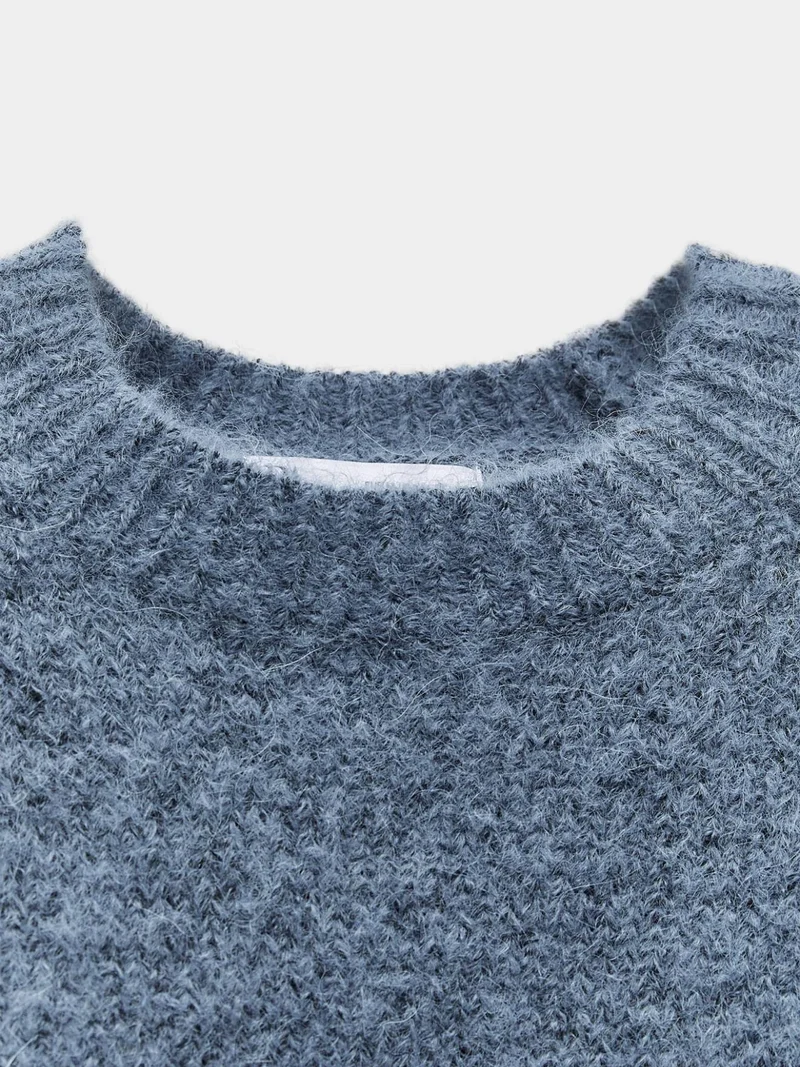 Blue Cropped Cozy Knit Sweater