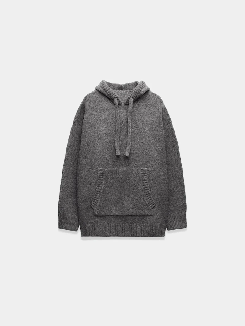 Oversized hooded knit pullover