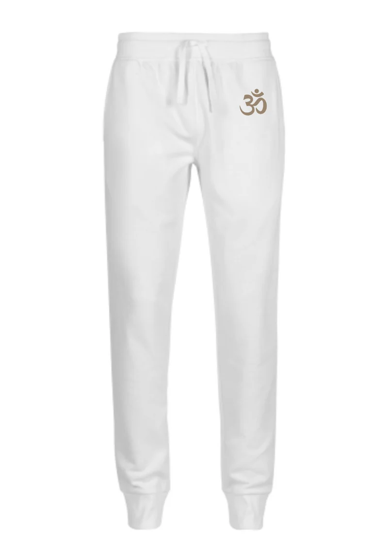 Pantalon de yoga unisexe en polaire coupe slim pour homme, pantalon de jogging blanc avec symbole Om