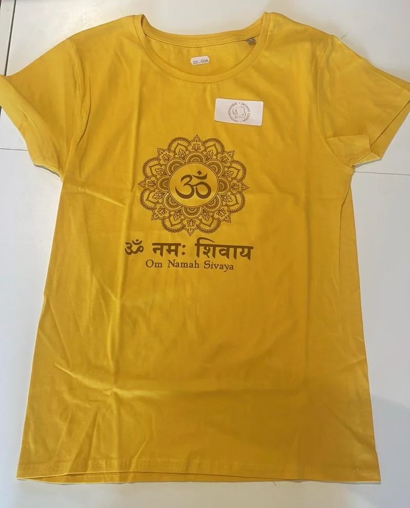 T-shirt de yoga en coton JAUNE Om Namah Sivaya pour femme
