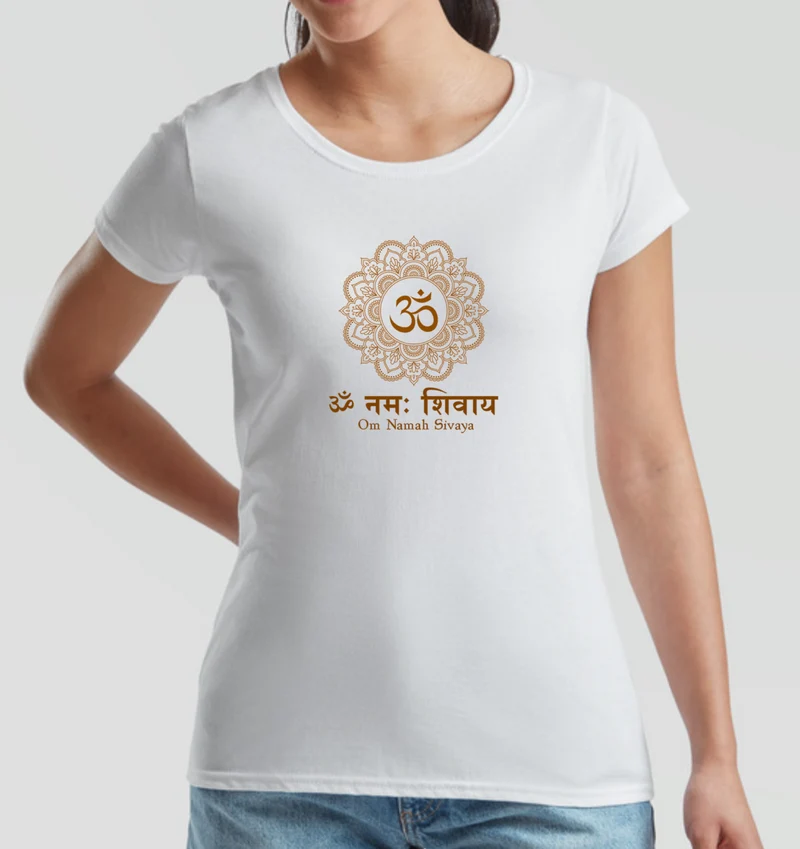 T-shirt de yoga en coton blanc Om Namah Sivaya pour femme
