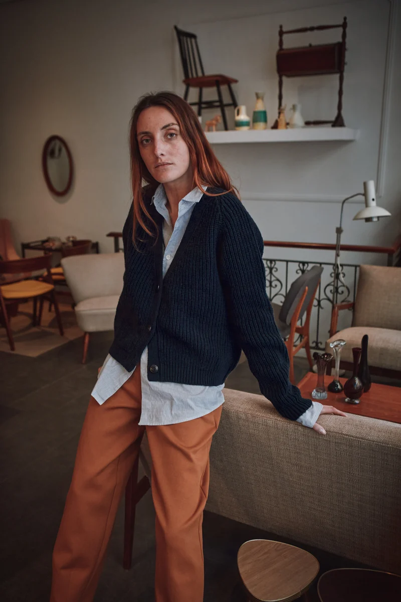 ANNA V-Neck Cardigan in Merino Wool - Navy