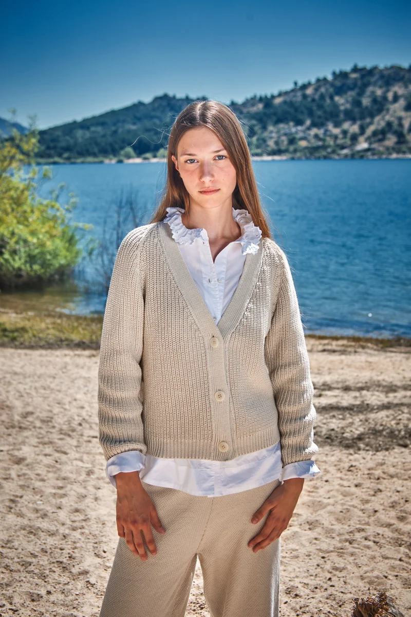 ANNA V-Neck Cardigan in Organic Cotton - Off-White