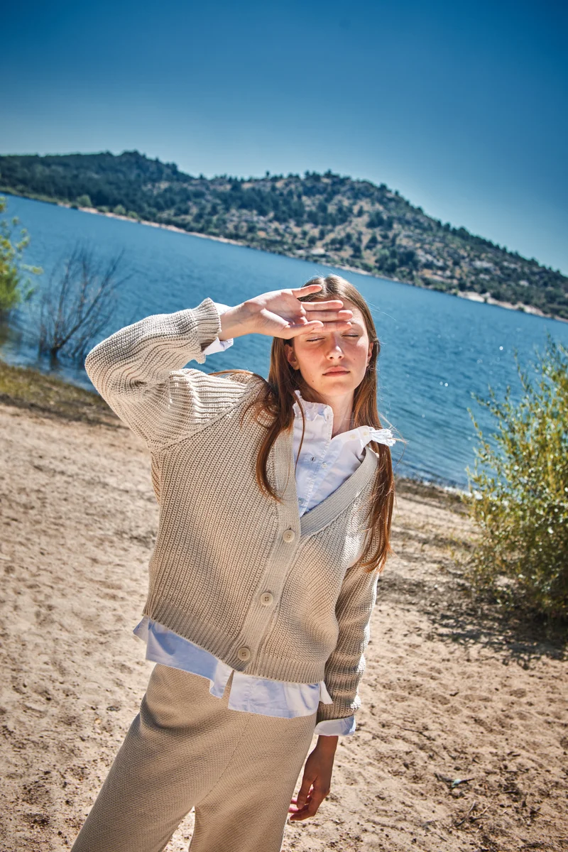 ANNA V-Neck Cardigan in Organic Cotton - Off-White