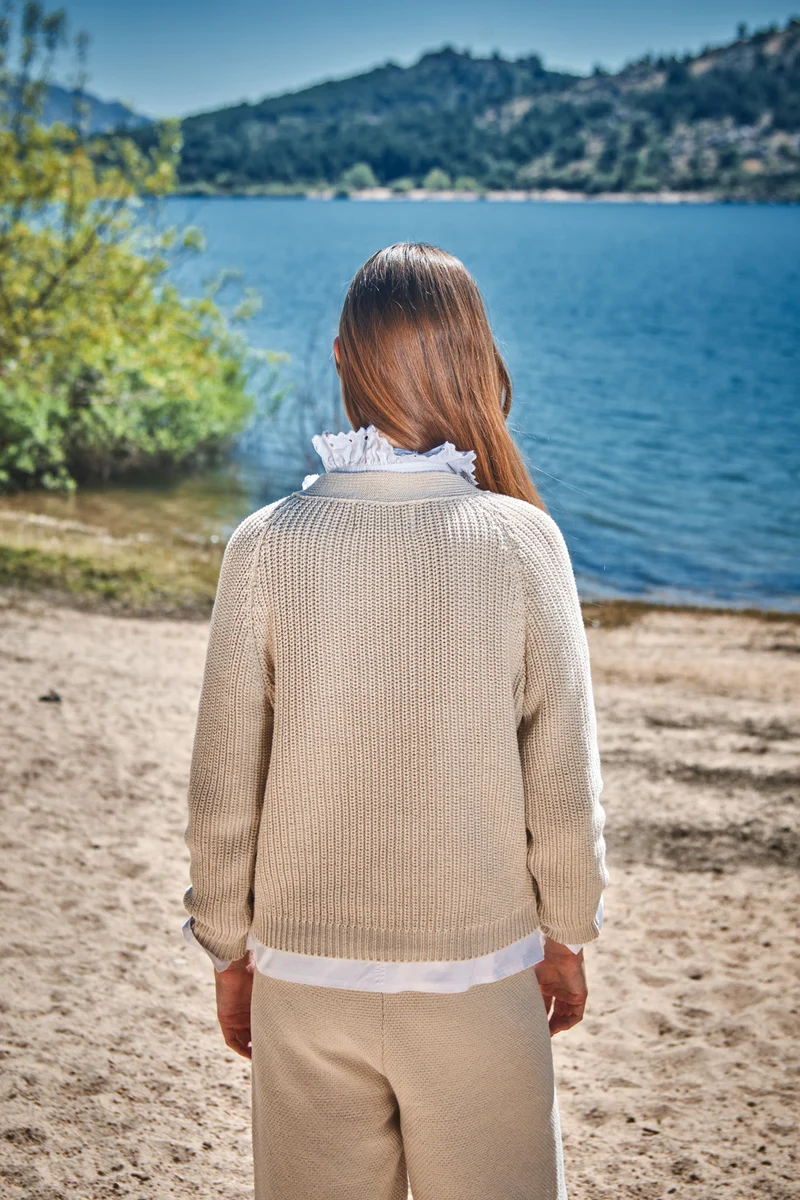 ANNA V-Neck Cardigan in Organic Cotton - Off-White