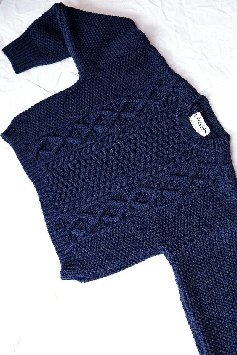 PAOLA Irish Cable Sweater in Merino Wool - Navy