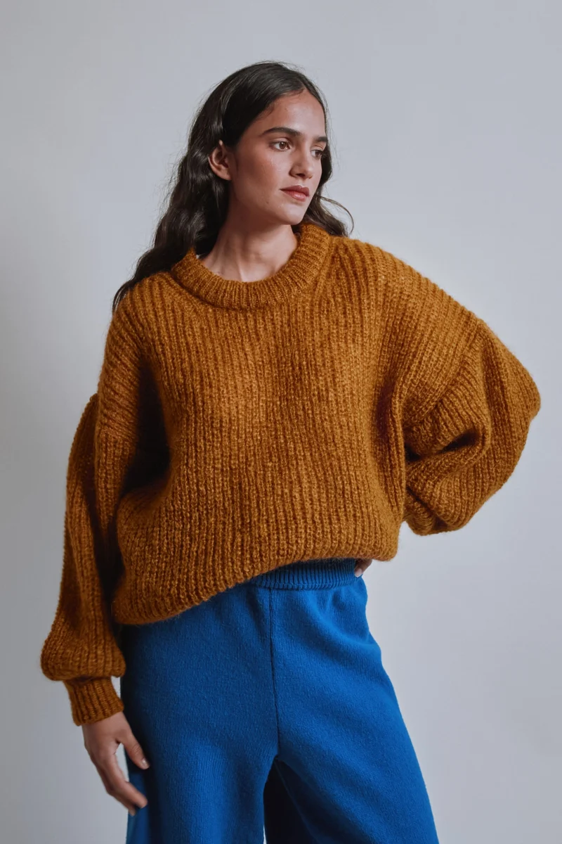 LUCIE Batwing Sweater in Mohair Wool - Amber