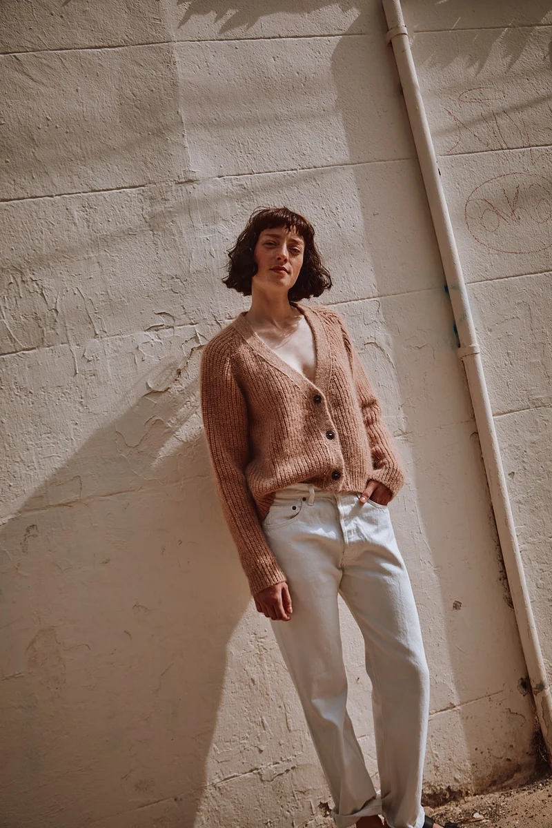 ANNA V-Neck Cardigan in Merino-Mohair Wool - Light Pink