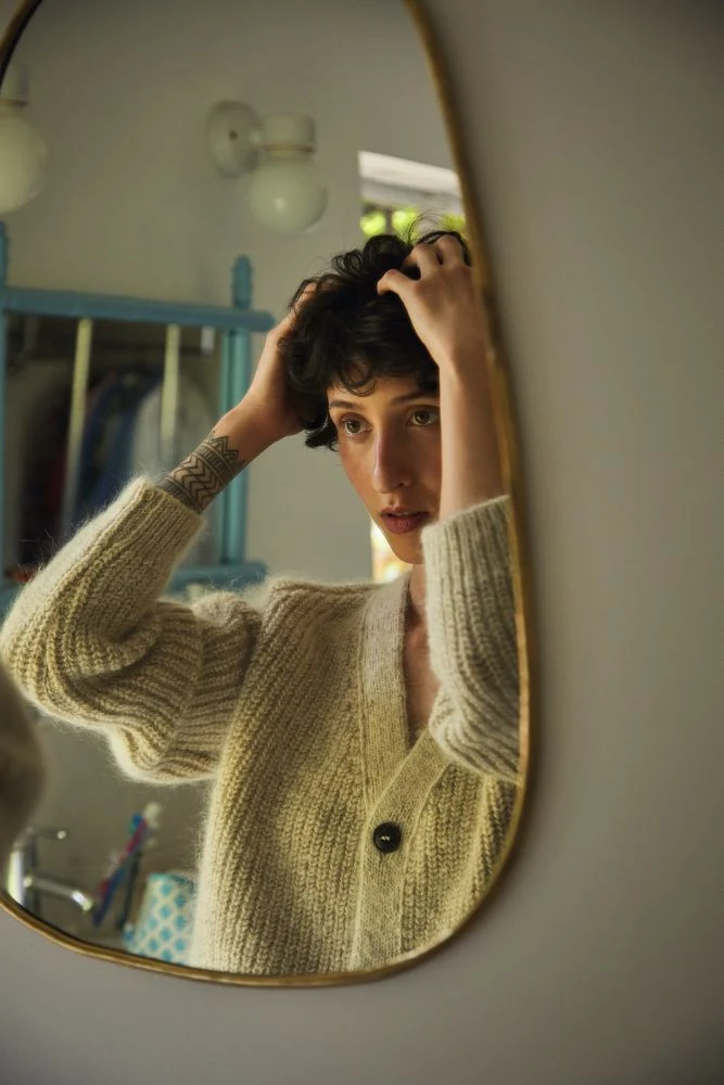 ANNA V-Neck Cardigan in Merino-Mohair Wool - Beige