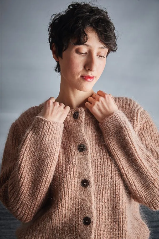 CHARLOTTE Round-Neck Cardigan in Merino-Mohair Wool - Light Pink