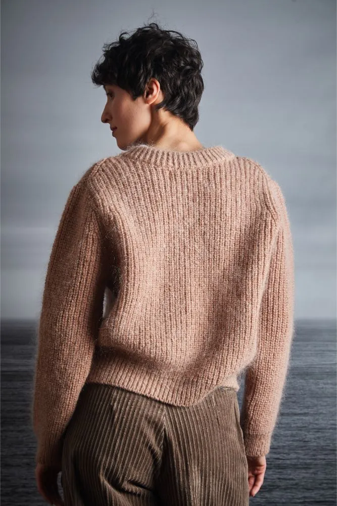 CHARLOTTE Round-Neck Cardigan in Merino-Mohair Wool - Light Pink