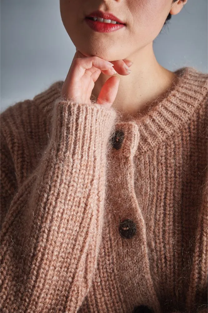 CHARLOTTE Round-Neck Cardigan in Merino-Mohair Wool - Light Pink