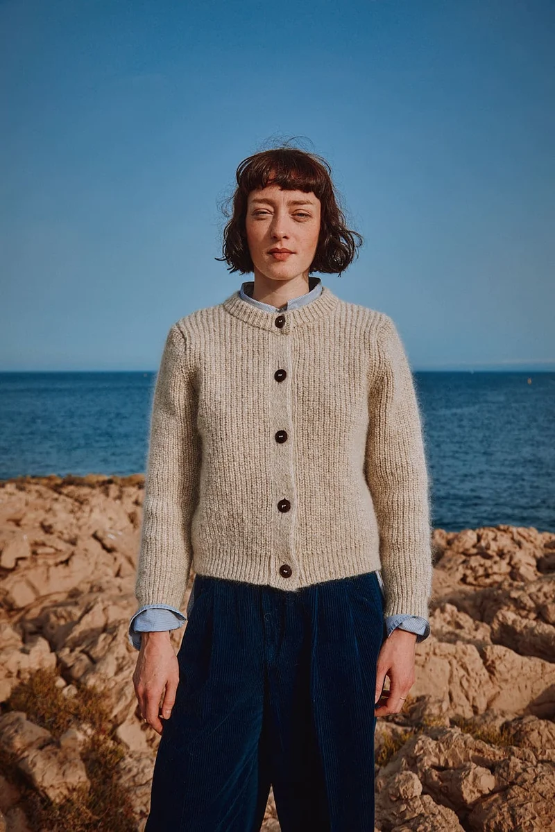 CHARLOTTE Round-Neck Cardigan in Merino-Mohair Wool - Beige
