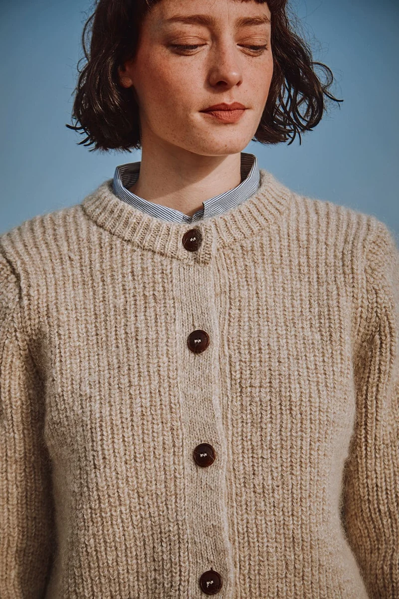 CHARLOTTE Round-Neck Cardigan in Merino-Mohair Wool - Beige
