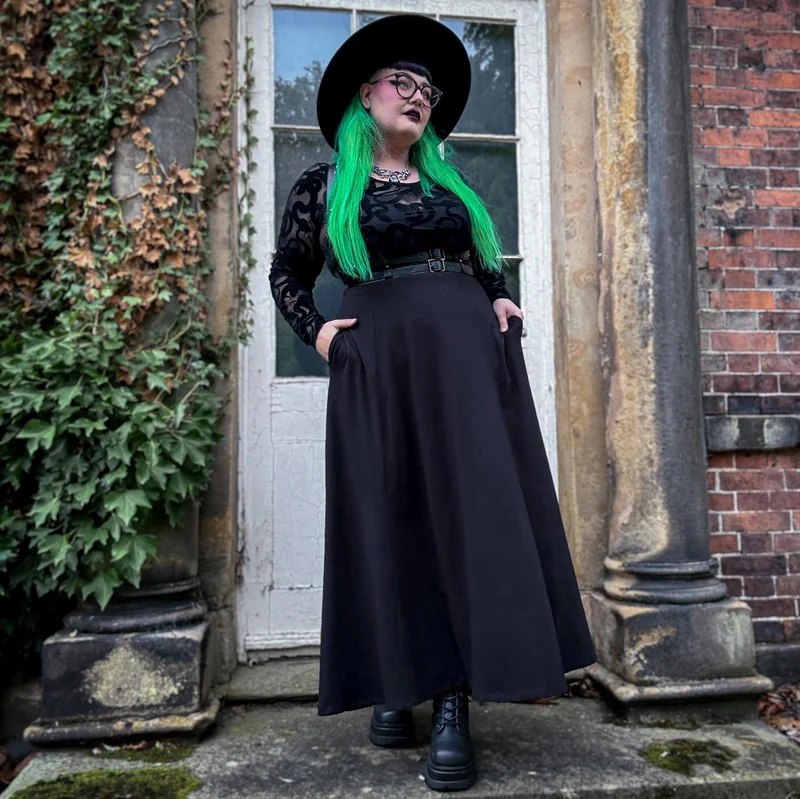 Cotton Jersey Maxi A-Line Skirt - Black