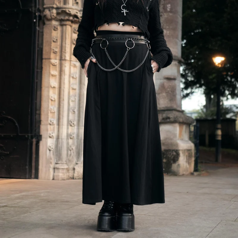Cotton Jersey Maxi A-Line Skirt - Black