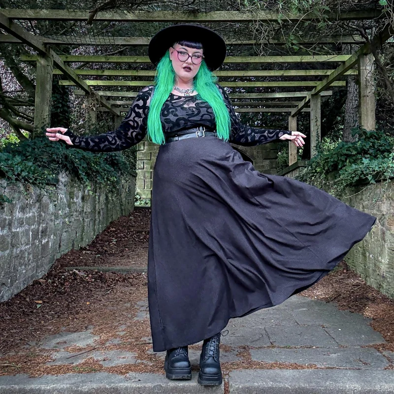 Cotton Jersey Maxi A-Line Skirt - Black