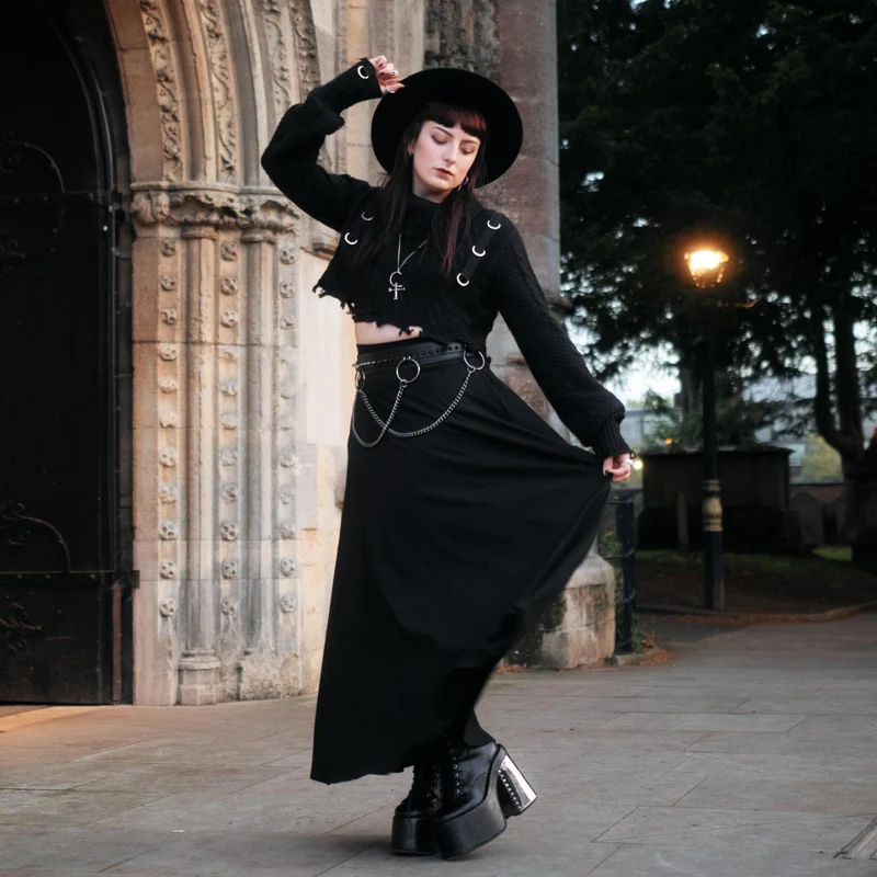 Cotton Jersey Maxi A-Line Skirt - Black