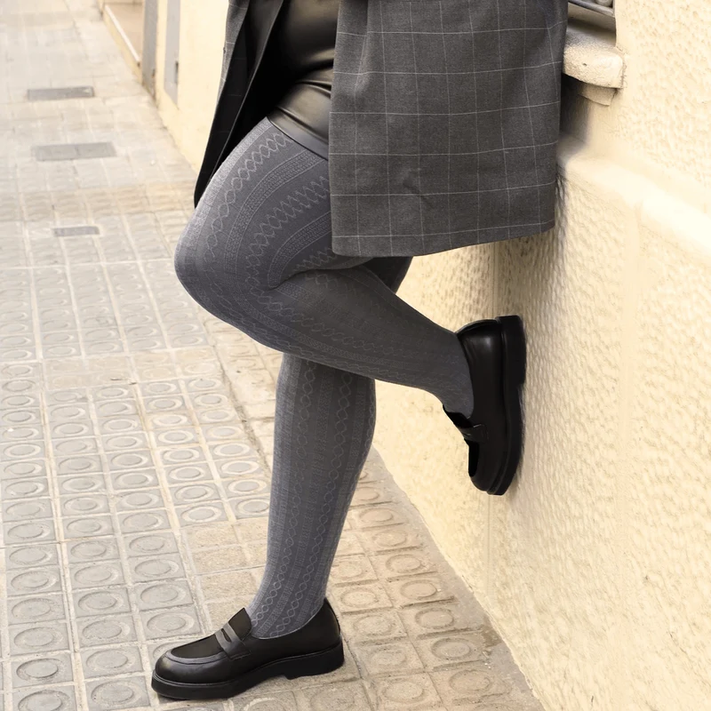 Grannies Cable Knit Wool Tights V2 - Slate